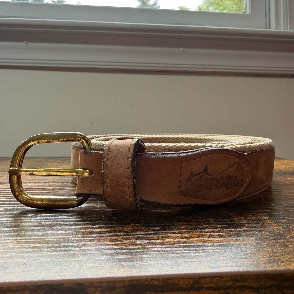 World Wide Sportsman Men's Marlin Leather Canvas Belt Size 46 Made in USA